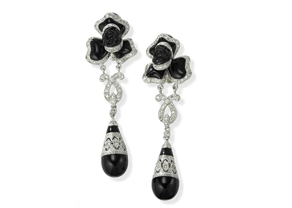 Silver Plated CZ Studded Black Pearl Chandelier Earring